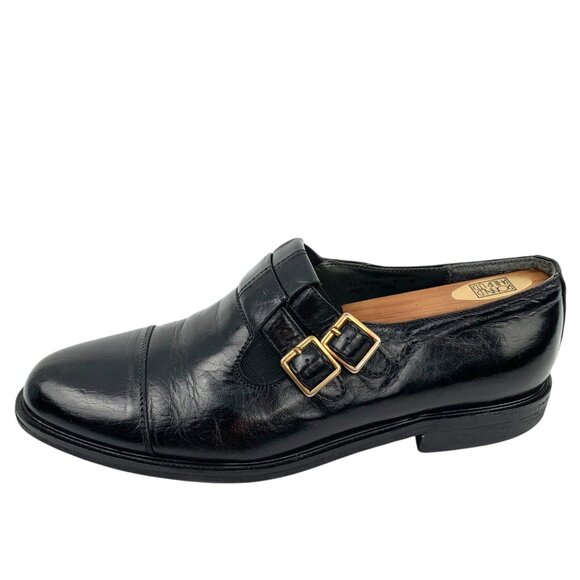 FRATELLI Footwear Black Leather Double Monk Strap Cap Toe Dress Shoes - Picture 3 of 9